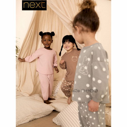 英国Next女童粉灰色小兔子家居服睡衣秋裤长袖棉1-12岁Y38-453