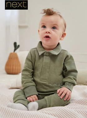 英国Next正品代购婴儿童气质绿色长袖POLO衫大PP裤套装F14-501