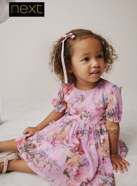英国Next正品代购女童粉紫色立体花朵连衣裙礼服1-8岁G00-826