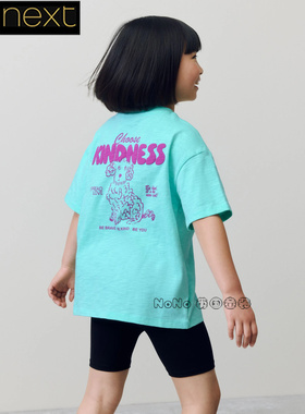 英国Next正品女大童亲子蓝紫色小狗撞色T恤衫宽松纯棉吸汗W31-666