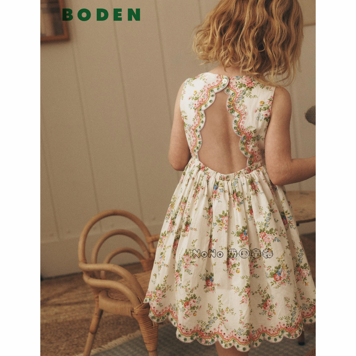 英国Mini Boden女童粉绿色碎花全棉短袖连衣裙2-12岁新款G6039