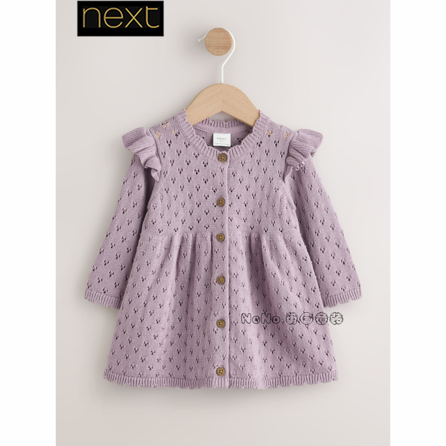 Next英国女婴儿童紫色荷叶边毛衣裙礼服连衣裙全棉拍照G66-470