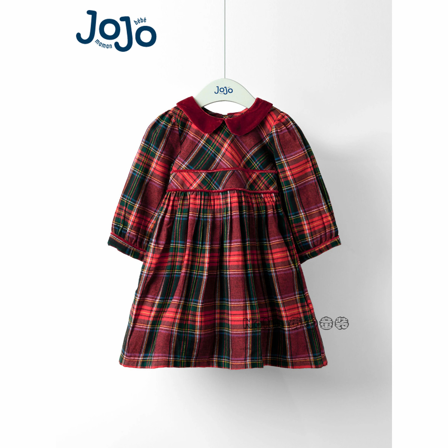 英国JoJo Maman Bebe女童新年红色格子翻领长袖连衣裙礼服W26-430