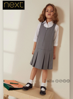 现货英国Next正品女大童灰色拉链连衣裙无袖JK学院风D20-129