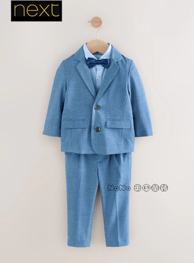 英国Next男童蓝色格子衬衫礼服西装长裤演出生日套装1-9岁AN3-601