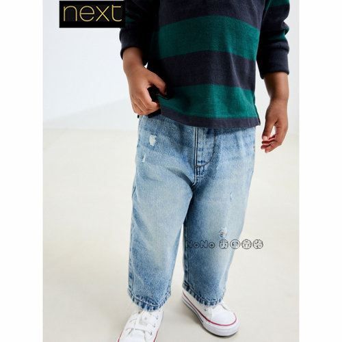 Next英国正品代购儿童浅蓝色宽松牛仔裤松紧腰纯棉AW3-946