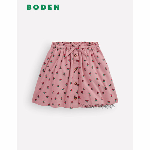 英国Mini Boden女童粉红色碎花灯芯绒全棉半身裙新款2-14岁G6060