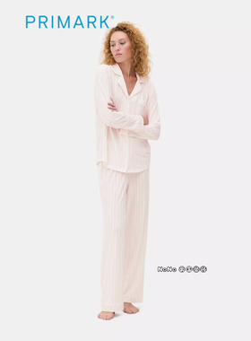 代购英国Primark女款成人大童粉色竖条纹长袖家居服睡衣睡裤