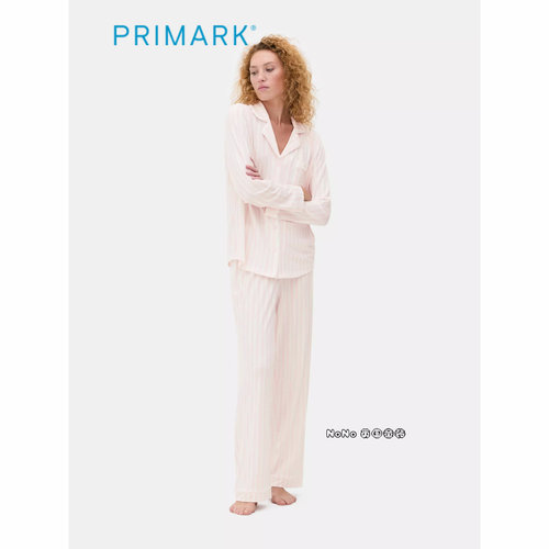 代购英国Primark女款成人大童粉色竖条纹长袖家居服睡衣睡裤