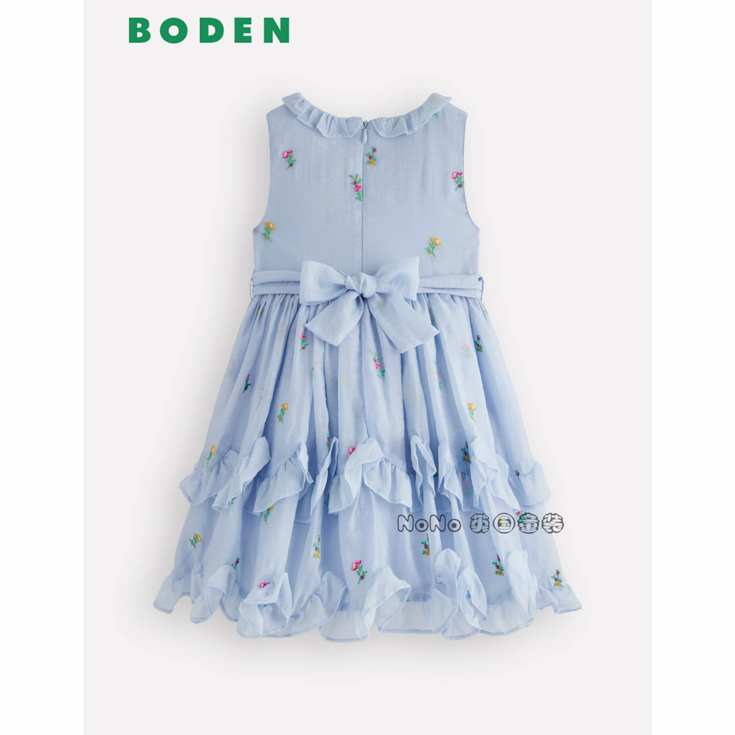 英国Mini Boden女童蓝色重工碎花刺绣连衣裙礼服2-12岁新款G6029