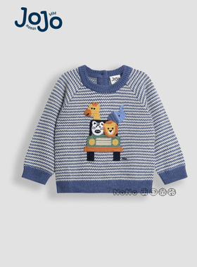 英国JoJo Maman Bebe男童蓝色狮子长颈鹿毛衣针织衫羊毛F49-207