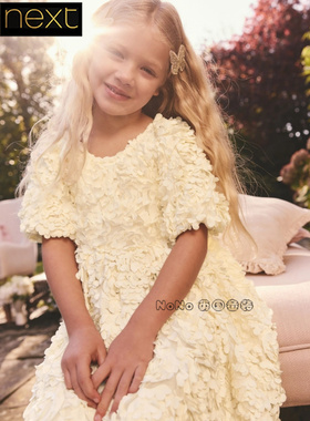 英国Next正品代购大童黄色3D花朵立体短袖连衣裙礼服演出E57-555