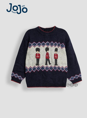 英国JoJo Maman Bebe男童蓝色卫兵毛衣针织衫羊毛1-7岁F49-216