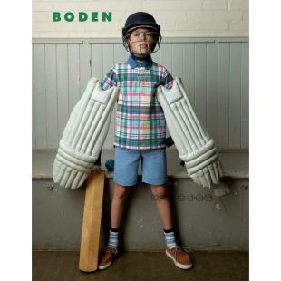 英国Mini BODEN男童绿蓝色格子百搭POLO衫短袖T恤全棉2-14岁B2875