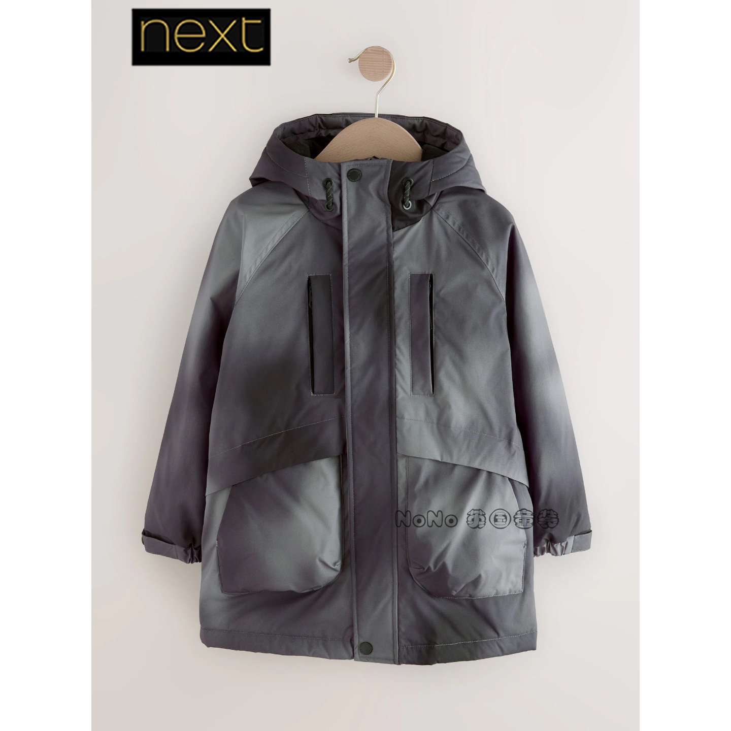 英国Next正品男大童亲子灰色外套加厚风衣防雨雪棉服AV2-371