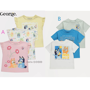 英国乔治George代购 T恤全棉1379673 男女童粉白黄色布鲁伊宾果短袖