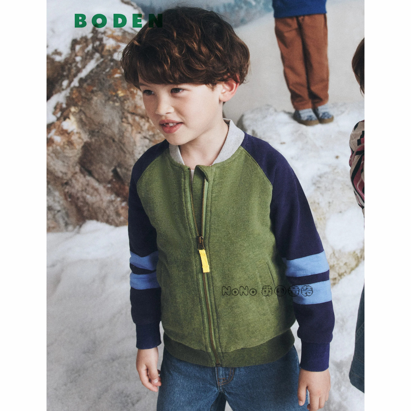 英国Mini Boden男童蓝绿拼色加厚卫衣运动棒球服2-14岁新款B3265