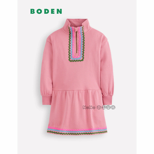 代购英国Mini Boden女童粉色刺绣卫衣裙连衣裙纯棉2-12岁G5743