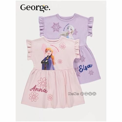代购英国乔治George女童爱莎安娜冰雪奇缘短袖连衣裙全棉1397801