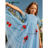 连衣裙礼服2 英国Mini Boden女童蓝色花朵束网纱短袖 12岁G5773