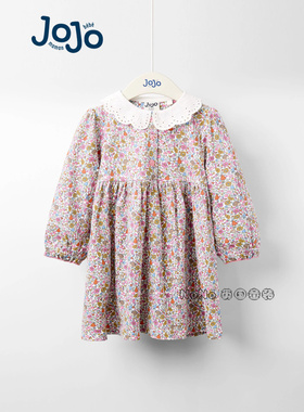 英国JoJo Maman Bebe女童黄色碎花娃娃领长袖连衣裙纯棉F87-418