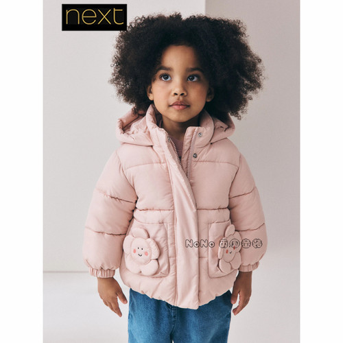 英国Next正品代购女童粉色小花朵加厚棉服外套夹克1-7岁G60-760