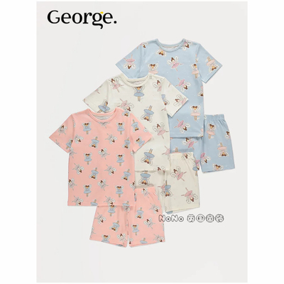 英国乔治George儿童粉蓝白色花仙子短袖家居服睡衣裤棉1397017