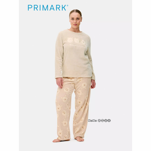 代购英国Primark女款大童米色维尼熊卡通保暖绒长袖家居服睡衣裤