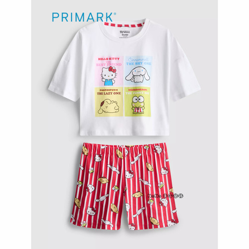 代购英国Primark女童红白色kitty短袖家居服睡衣裤纯棉新款5-15岁