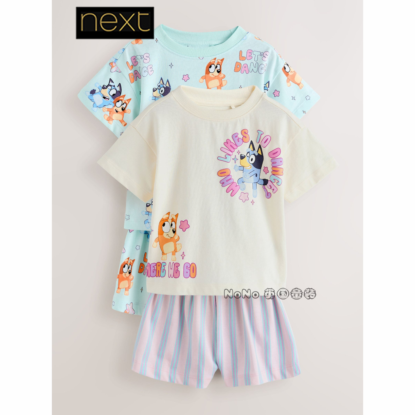 英国Next女童蓝白色布鲁伊宾果家居服睡衣裤短袖全棉1-8岁V03-222