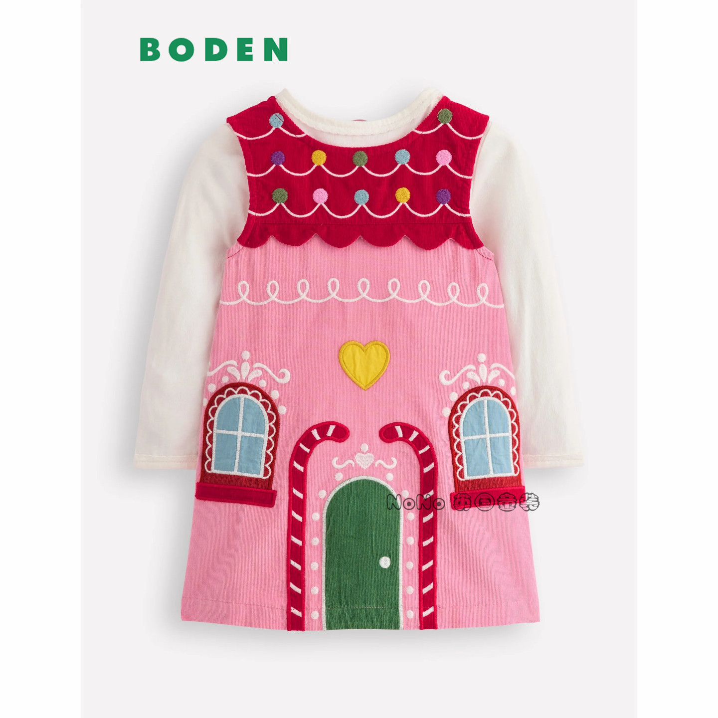 英国Baby BODEN婴儿粉红色新年灯芯绒连衣裙长袖T恤纯棉套装Y2758