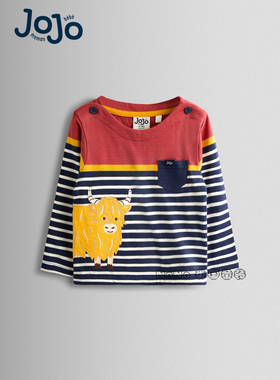 英国Jojo Maman Bebe儿童条纹牦牛刺绣长袖T恤纯棉1-7岁F96-706