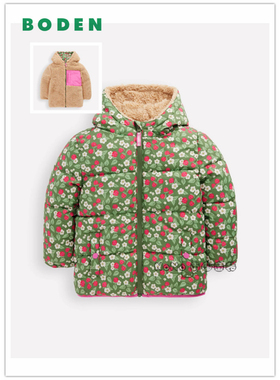 英国Mini BODEN女童绿色碎花双面穿外套羊羔毛棉服加厚棉衣G5579