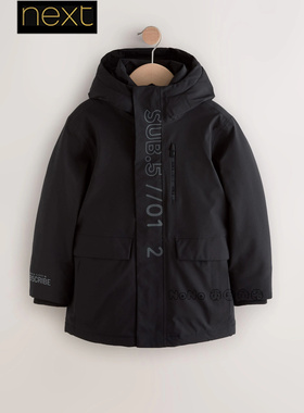 英国Next正品男大童亲子黑色外套加厚棉衣防雨雪棉服长款F05-654