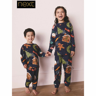 部分现货英国Next大童亲子姐弟圣诞树姜饼人家居服睡衣裤 856 F73