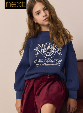英国Next女大童亲子深蓝色字母上衣卫衣圆领运动3-16岁W26-480