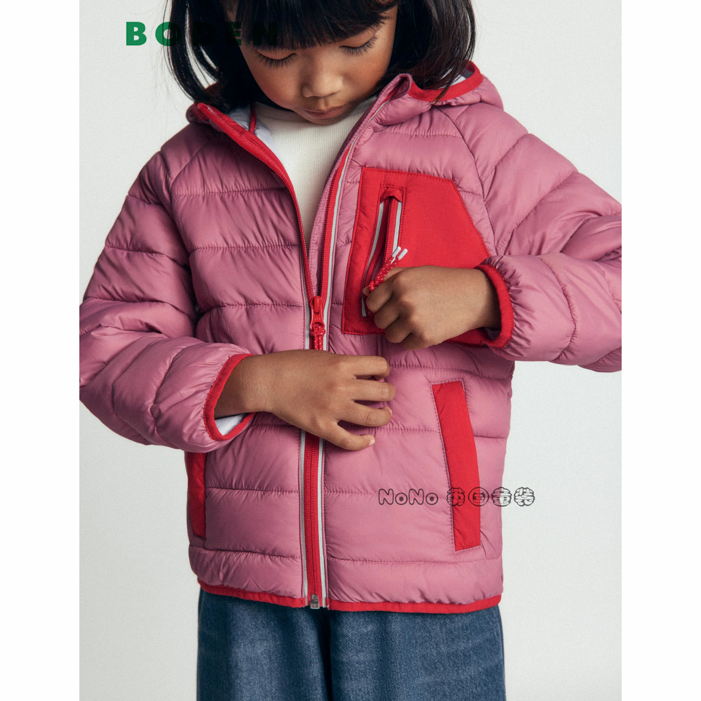 英国Mini BODEN女童粉红色外套轻薄款棉服棉衣2-14岁新款G6086