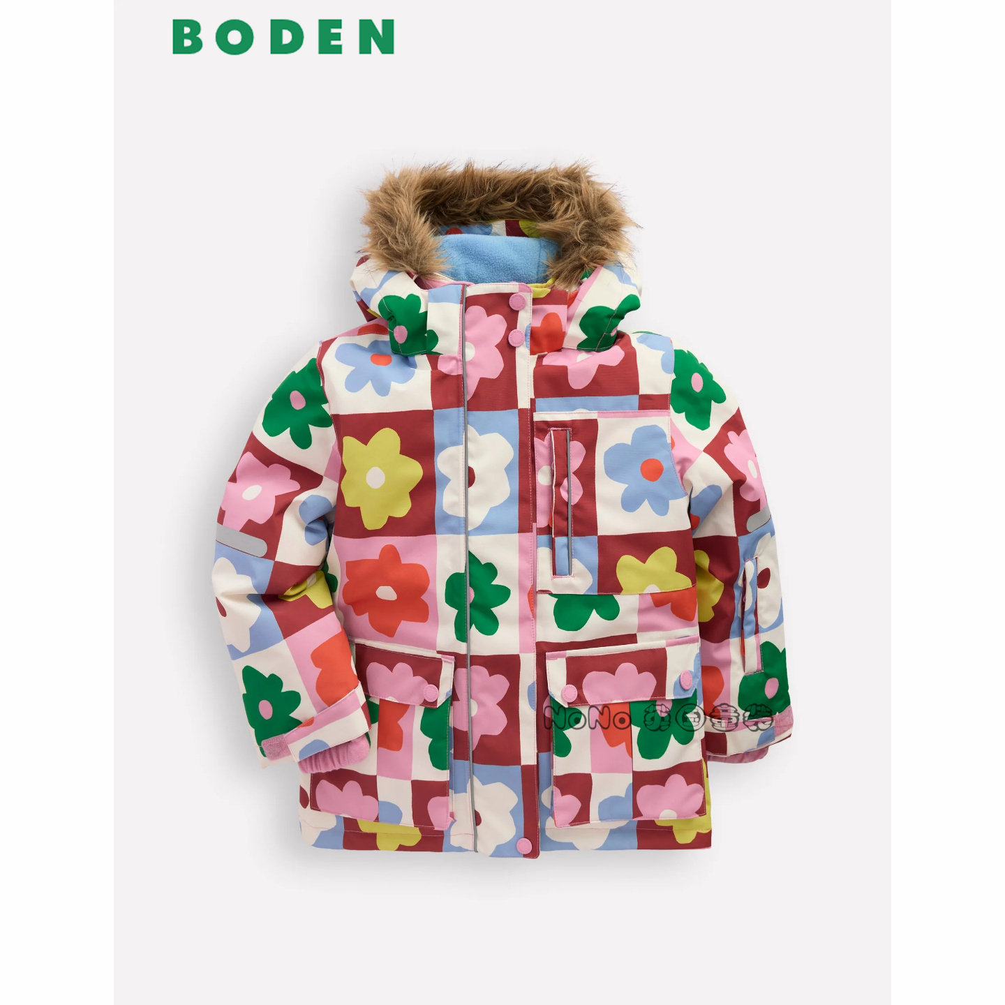 英国Mini BODEN女童彩色花朵格派克防雨雪外套棉服加厚棉衣G5566