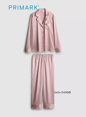 代购英国Primark女款成人大童粉色柔软缎面长袖家居服睡衣裤