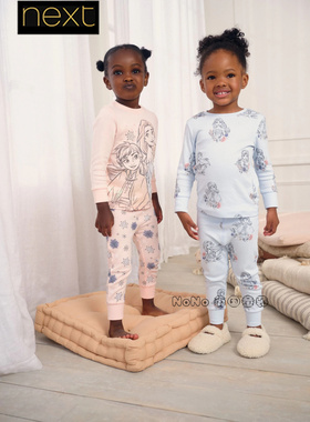 英国Next女童粉蓝色冰雪奇缘爱莎家居服长袖睡衣裤纯棉F21-539