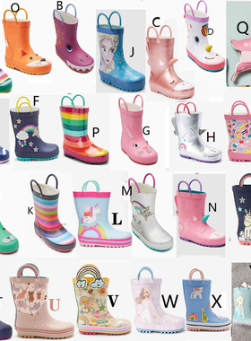 现货英国Next正品女童peppa独角兽雨鞋粉色涂鸦紫色雨靴彩虹