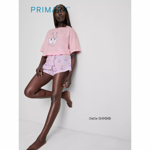 英国Primark女款成人大童粉色派大星短袖T恤家居服睡衣短裤全棉