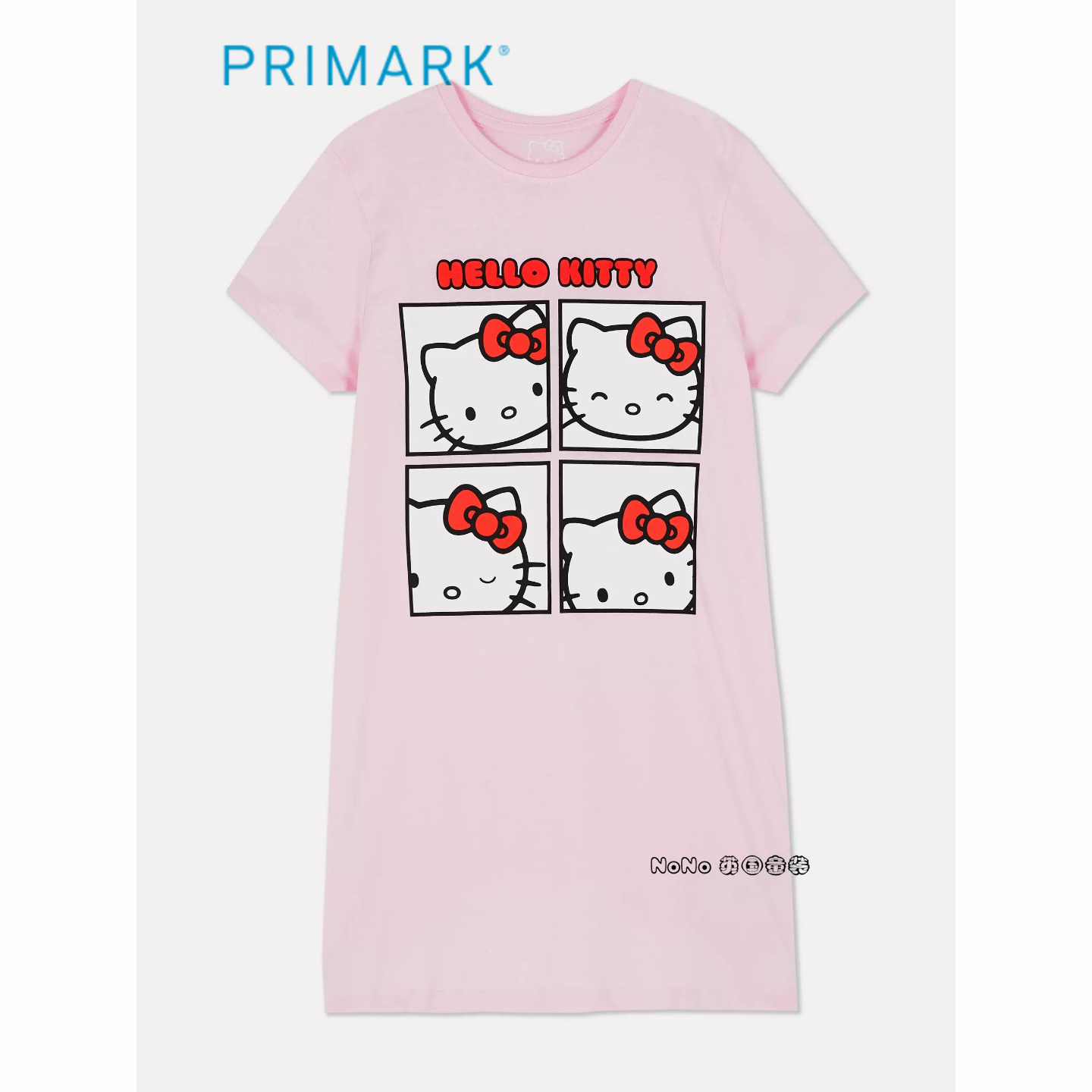 代购英国PRIMARK女童成人粉色kitty短袖家居裙睡裙睡衣纯棉7-15岁