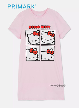 代购英国PRIMARK女童成人粉色kitty短袖家居裙睡裙睡衣纯棉7-15岁