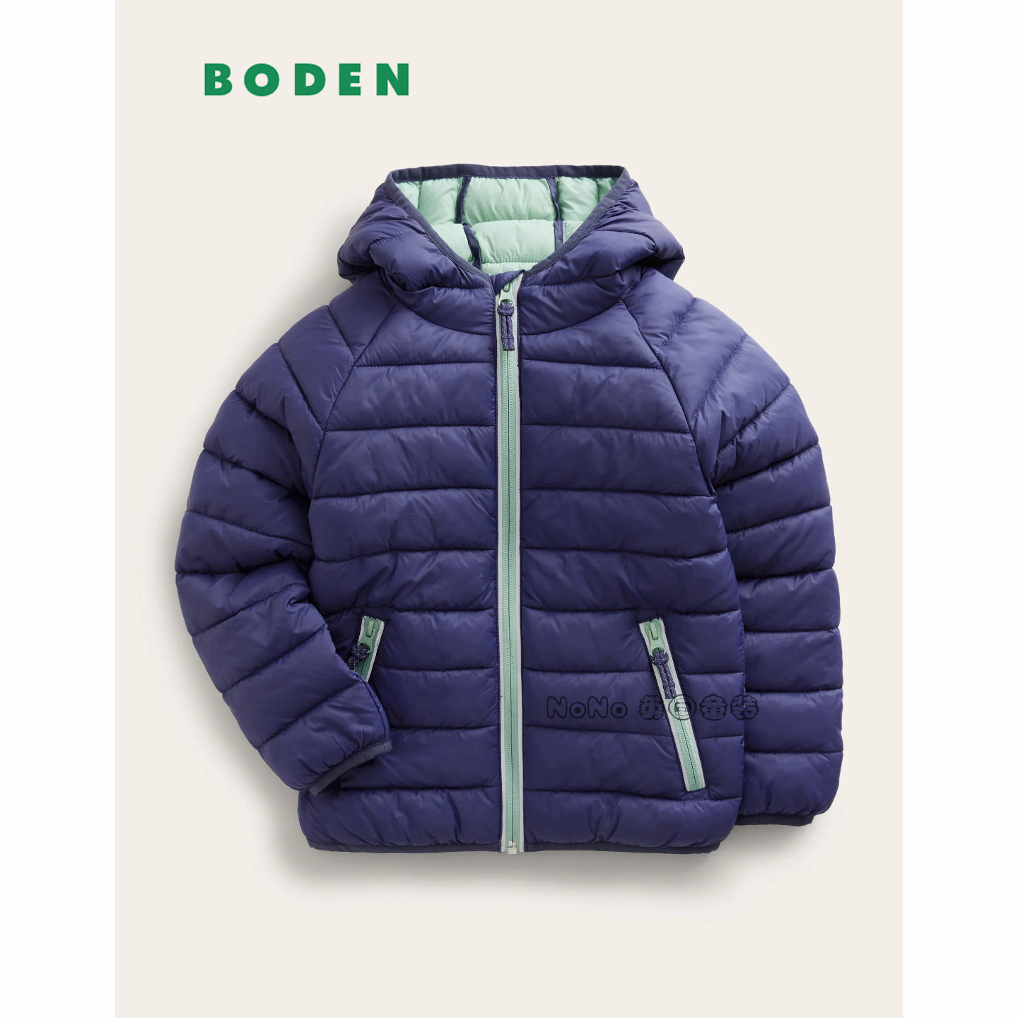 英国Mini BODEN正品男童深蓝色轻薄外套棉服连帽棉衣2-14岁B2810