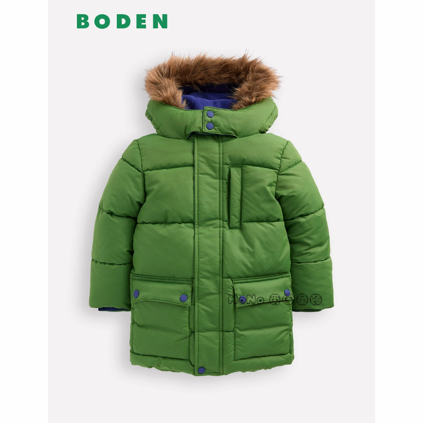 英国Mini BODEN男童绿色长款外套棉服连帽棉衣加厚2-14岁B3078