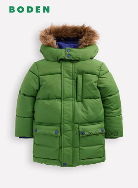 英国Mini BODEN男童绿色长款外套棉服连帽棉衣加厚2-14岁B3078