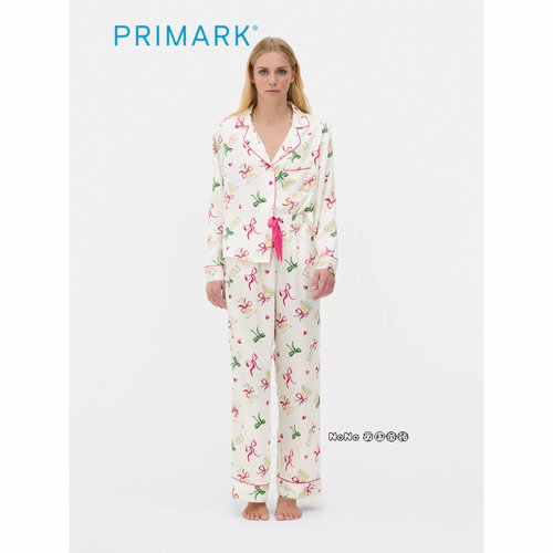 代购英国Primark女款成人大童圣诞蝴蝶结粉色家居服睡衣睡裤开衫