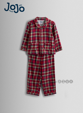 英国JoJo Maman bebe儿童红色格新年纯棉家居服长袖睡衣裤H12-167