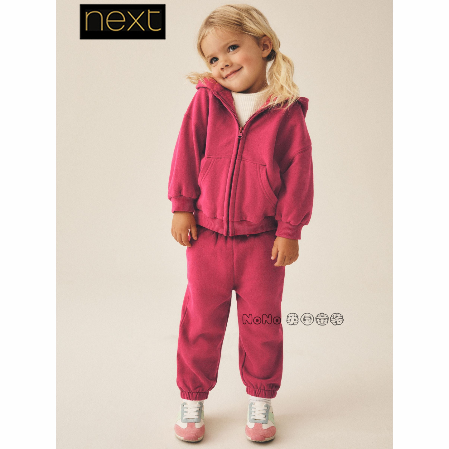 Next英国正品女童玫粉色卫裤加绒休闲束脚长裤1-7岁新款G74-980